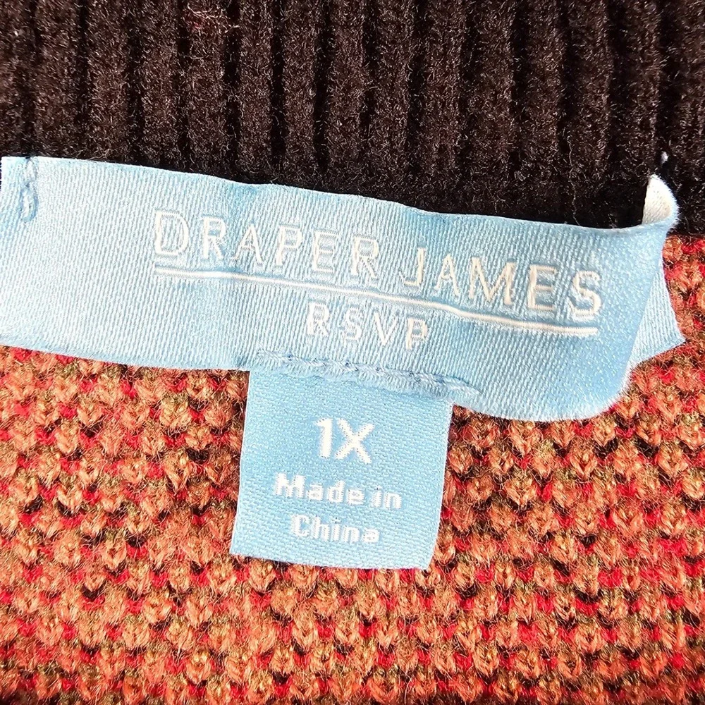 Draper James RSVP Black Floral Cardigan Sweater Pink Gold Buttons 1X